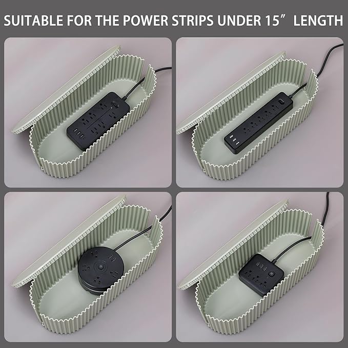 Green Cable Management Box, Power Strips Hider Cover Under TV and Desk for Home, Office, School Use, Plastic Surge Protector Cover on Floor, Electronics Cord Bin with Lid (Large)