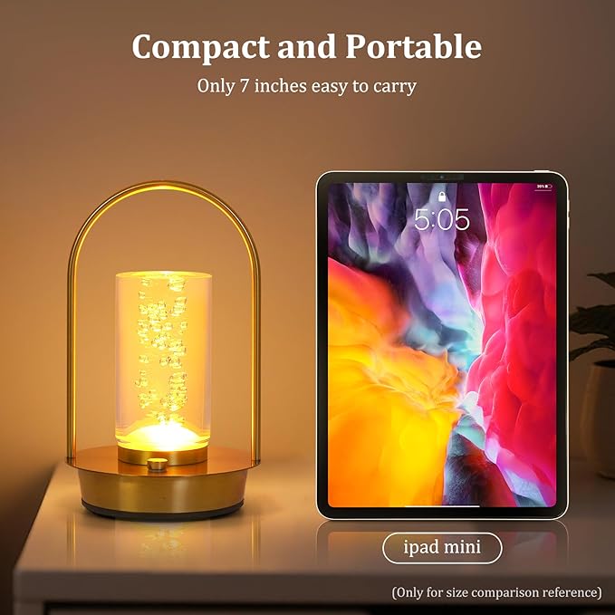 Cordless Table Lamp,Outdoor Rechargeable Small Touch LED Lamp 3 Colors Dimmable Light Aesthetic Pretty Decorative Battery Powered Lamp for Bedside,Living Room,Patio,Bedroom,Kitchen (Cylinder Droplet)