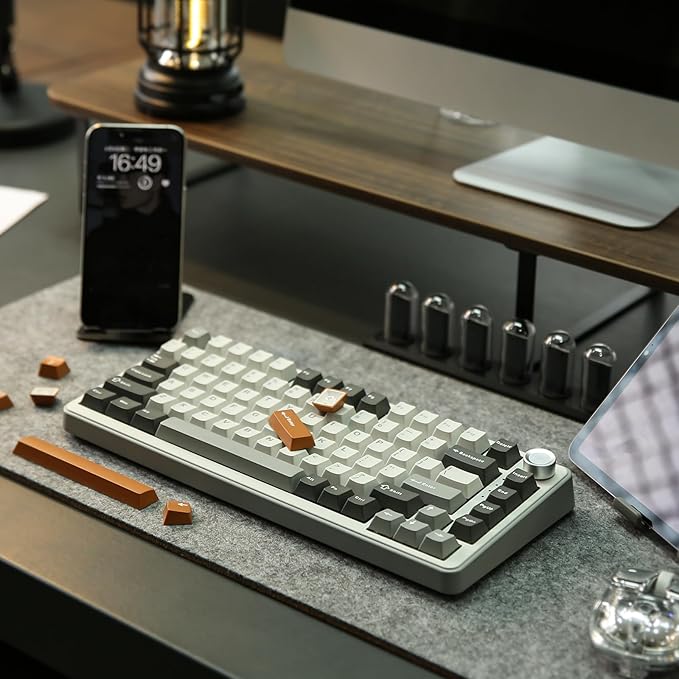 YUNZII B75 PRO Wireless Mechanical Keyboard,75% Layout with Knob,Hot Swap Gasket Custom Structure,Creamy Pre-lubed Switches,RGB Backlit,Bluetooth/Type-C/2.4G for Win/Mac(Blue Grey Switch,Grey)