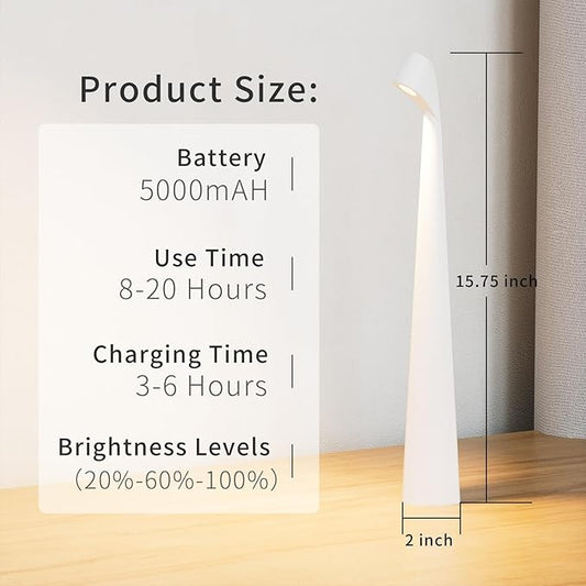 Cordless Portable LED Table Lamp,Built-in Rechargeable Battery-5000mAH,Dimmable Touch Small Desk Lamp with 3-Level Brightness for Bedroom/Living Room/Office (White)