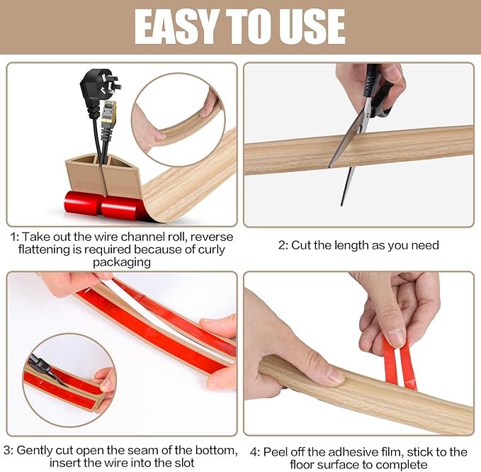 Floor Cord Cover Self Adhesive Cord Hider,3.3FT Cable Management, Extension Strip Protector for Wires, Prevent Cable Trips for Offices, Gyms, Exhibitions Cavity:0.3"(W) x0.28(H) WoodLightyellow