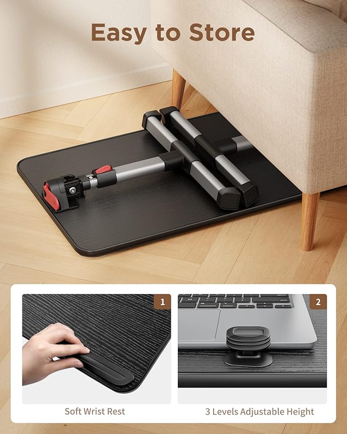 SAIJI Laptop Bed Tray Table, Adjustable Home Office Standing Desk Portable Lightweight Foldable Lap Desk for Sofa Couch Floor Working Studying Reading Writing Eating,Fit Up to 17" Laptop(Large,Black)