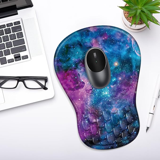 Ergonomic Mouse Pad with Wrist Rest Support, Mousepad with Comfortable Memory Foam Wrist Rest and Non-Slip PU Base for Pain Relief, Computer, Laptop, Office, Home (Starry Sky)