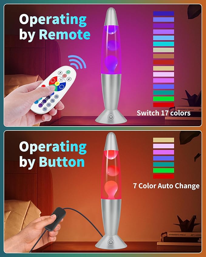 17 Color Changing Liquid Motion Lamp with Remote: 16 inches Large LED Night Lights, Christmas Gifts Table Lamp for Adults and Kids Bedroom,Home Decoration Mood Lighting, Pink Wax