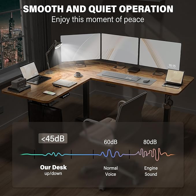 63 x 55 inch L Shaped Standing Desk, Corner Computer Desk, Electric Adjustable Height Stand Up Table, L Sit Stand Desk for Home Office Gaming, Light Brown