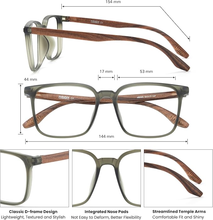 GUDVUE Mens Blue Light Glasses Rectangle Computer Glasses Gaming Glasses, Green/Brown