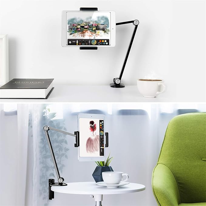 Viozon Tablet Stand Holder Mount, Rotate 360 Degrees of Flexible, Height and Angle Adjustable, High-Grade Aluminium Alloy Long Arm Compatible with 4.5-13 Mobile Phone and Tablet (AP-7LCB2)