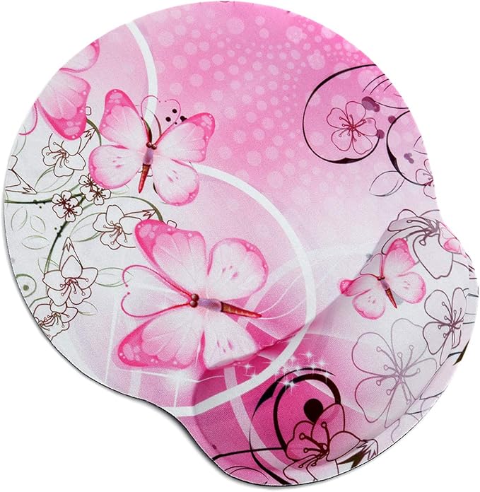 RICHEN Memory Foam Mouse Pad with Wrist Support,Ergonomic Mouse Pad with Wrist Rest,Non-Slip Rubber Base for Computer Laptop & Mac,Lightweight Rest for Home,Office & Travel (Pink Butterfly)