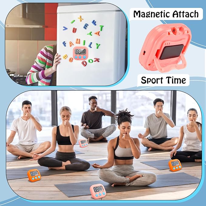 Xuhal 50 Pieces Digital Kitchen Timer Bulk, Small Magnetic Timers for Classroom, Digits Stopwatch Clock Timer for Cooking Baking Sports Games Office, Not Including Battery (Pink,Orange)