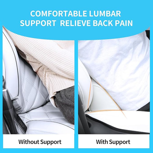 Lumbar Support Pillow for Car Seat and Office Chair, Gaming Chair, Ergonomic Memory Foam Back Cushion Lower Back Pain Relief, Luxury Leather Back Support Pillow, White, 1 Pack