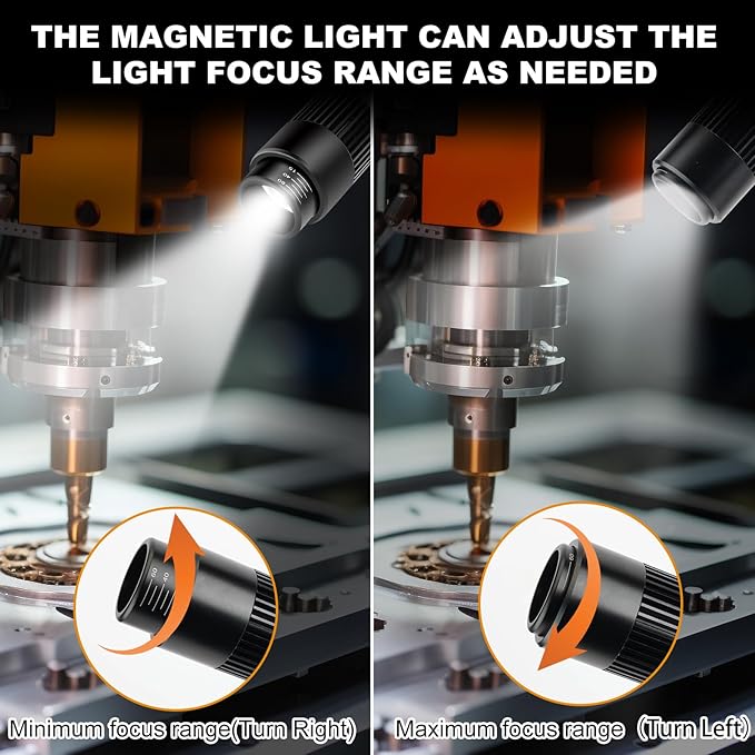 9W Magnetic LED Work Light, Adjustable Fucos Gooseneck Shop Light with Magnetic Base, Sewing Machine Light, Magnet Task Lamp for Work Bench, Lathe, Bandsaw