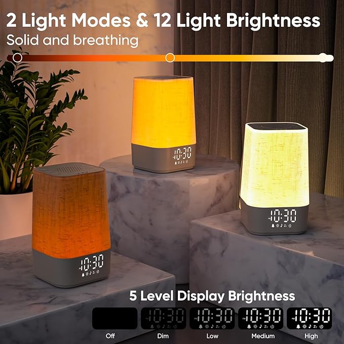 Sound Machine White Noise Machine with 30 Soothing Sounds, Sleep Timer, Dimmable Bedside Lamp Night Light Clock, Sunrise Alarm Clock Wake Up Light for Bedrooms, Baby, Kids, Adults, Heavy Sleepers