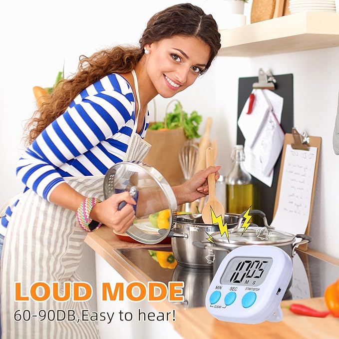 12 Pack Digital Kitchen Timers for Cooking, Small Magnetic Countdown Classroom Timer for Teachers Kids, Big Digits Loud Alarm Backing Stand Timers for Kitchen, Shower, Study, Work, Exercise Training