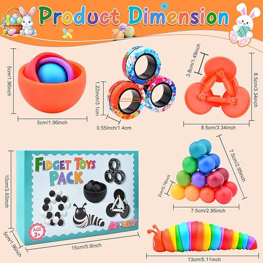 Fidget Toys for Kids 8-12 Pack, Sensory Toys Set Easter Basket Stuffers for Adults Teen Autism, Fidget Spinner, Sensory Ball Desk Toy Stress Relief Gift for ADHD Toddler