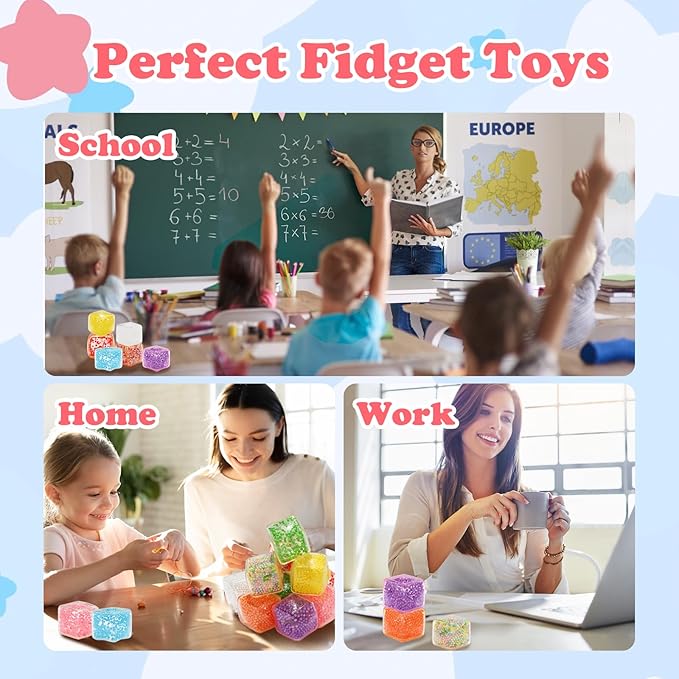 20 Pack Mini Stress Cube Filled with Foam Particles, Squishy Squeeze Stress Balls Stress Relief Toys Fidgets for Classroom for Adults Kids Children Teen