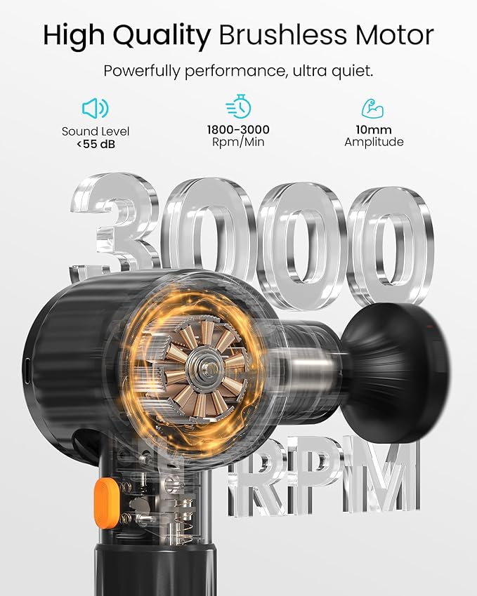 Massage Gun with Heat,Massage Gun Deep Tissue with Extension Handle & 3 Adjustable Angles,Handheld Percussion Back Massager for Muscle/Neck/Body Pain Relief with Portable Case,Black