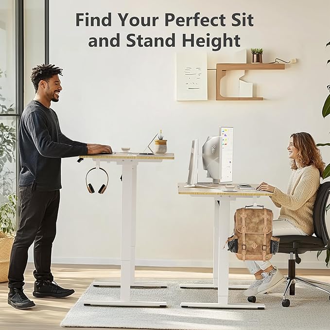 48 x 24 inch Electric Standing Desk Adjustable Height with 4 Wheels, 4 Memory Height Settings, 2 Headphone Hook, Home Office Desk, Splice Board Oak