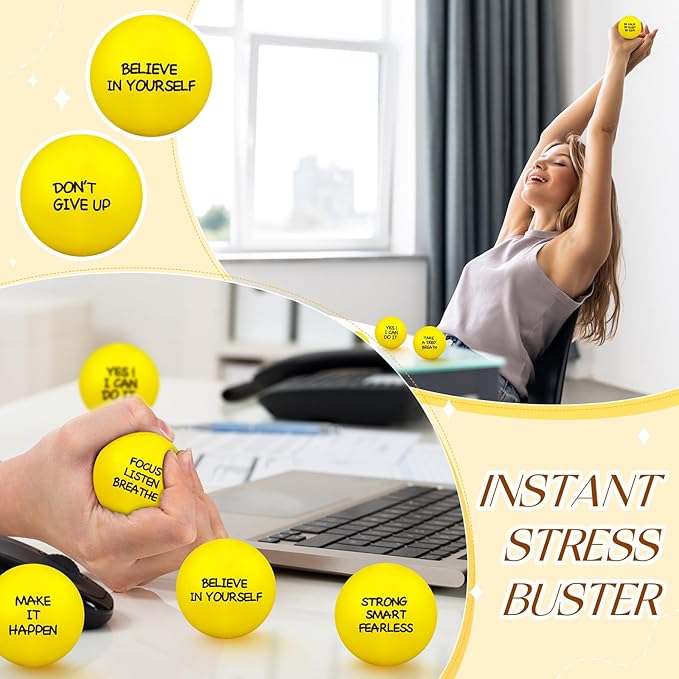Shappy 72 Pcs Inspirational Stress Relief Balls Motivational Stress Ball Encouraging PU Bulk Balls for Adults Small Therapy Fidget Relief Toys for Valentines Gifts Fidget Anxiety (Yellow)