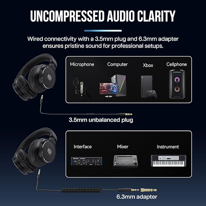 Linsoul Kiwi Ears Division Over Ear Headphone,40mm Dynamic Driver Monitoring Headphones,Wired Gaming Headphones,DJ Head Phones for Professional Musicians Engineers (Black)