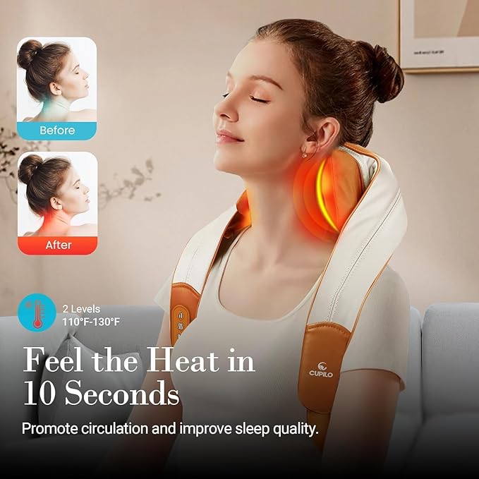 Shiatsu Neck Massager with Heat - Cordless 4D Expert Neck Shoulder Massage for Pain Relief,Upgarded Kneading Massager for Muscle Relaxation, Ideal Gift for Women,Men