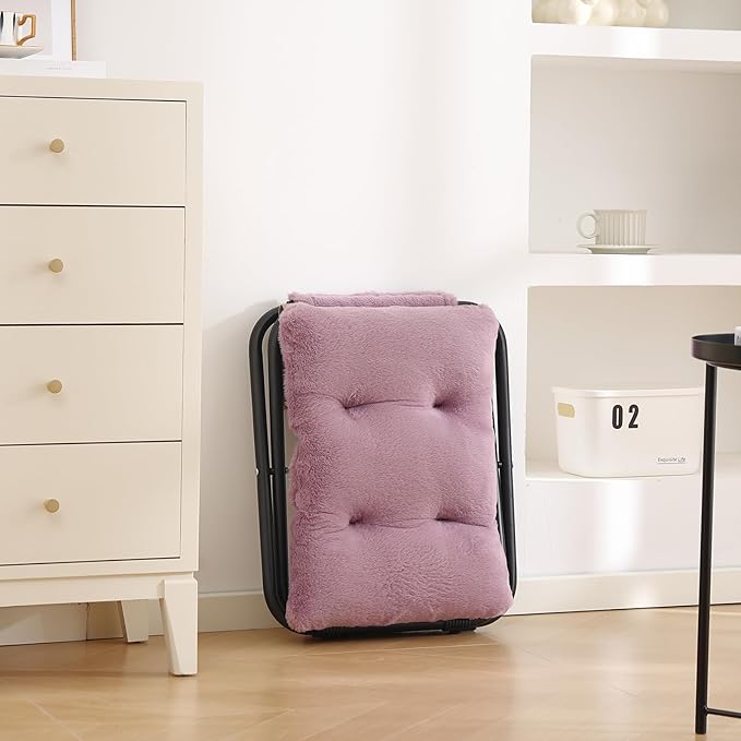 LITA Folding Footrest Stool, Portable Ottoman Foot Rest, Upholstered Small Foldable Ottoman Stool with Detachable Thick Cotton Cushion Padded Sofa Stool for Living Room, Bedroom, Plush Purple