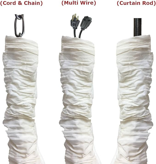 Royal Designs, Inc. Cord & Chain Cover 4 ft Silk Type Fabric, Chandelier Pendant Lighting Chain & Cable Management, Touch Fastener, White - 2 Pack