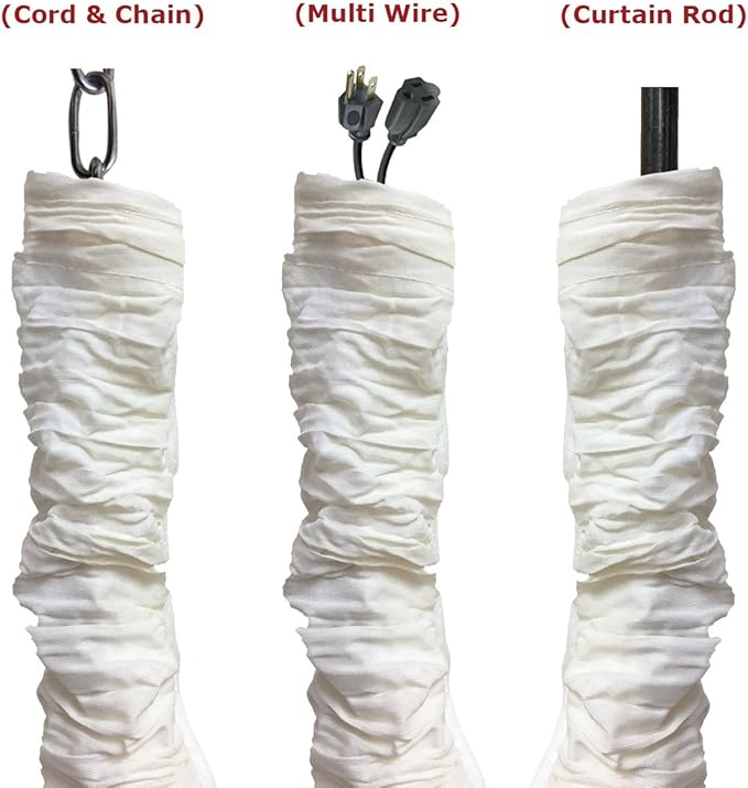 Royal Designs, Inc. Cord & Chain Cover 4 ft Silk Type Fabric, Chandelier Pendant Lighting Chain & Cable Management, Touch Fastener, White - 1 Pack