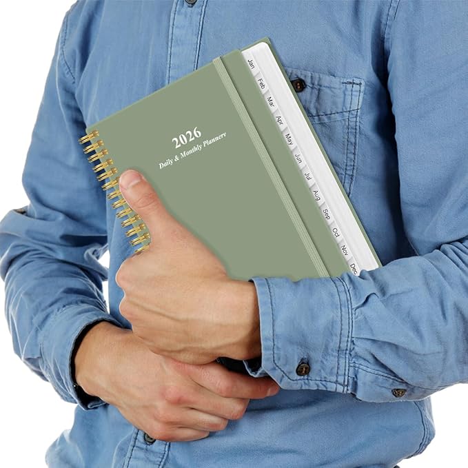 2026 Daily & Monthly Planner - One Page Per Day, Daily Planner 2026 from January 2026 to December 2026, Planner 2026 with 12 Monthly Tabs, 6.4" x 8.5", Green