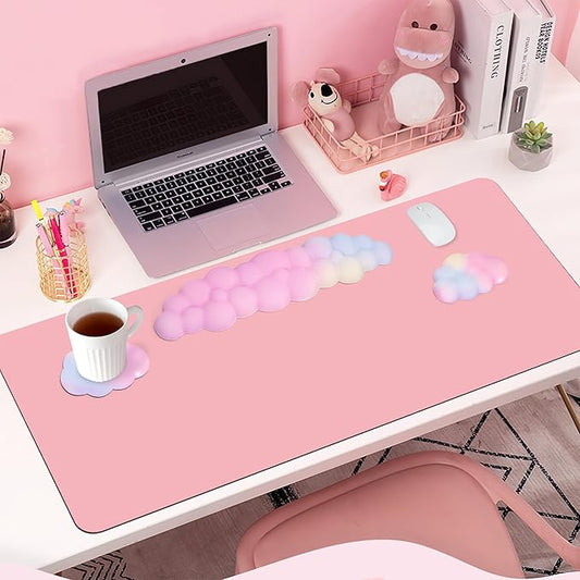 Cloud Wrist Rest Set for Keyboard and Mouse, Includes Cute Coaster, with Computers and Laptops(Colorful Set)