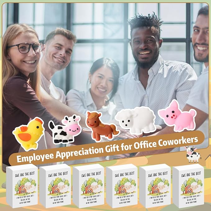 Wettarn 25 Sets Appreciation Farm Animal Gifts Cute Stress Balls with Support Gift Boxes Inspirational Party Favors for Employee Coworker Friends Office Positive Relief Toys