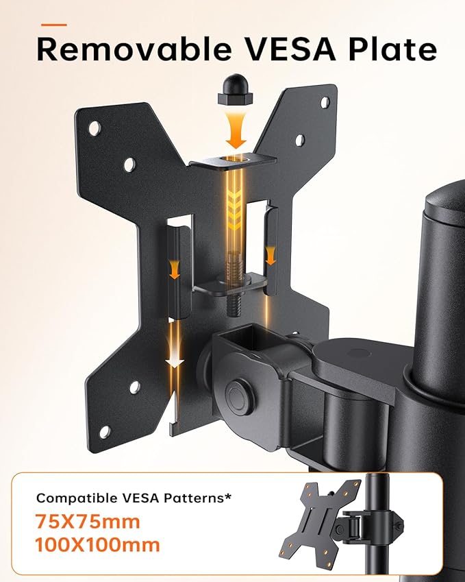 Dual Monitor Stand for 13-27'' Wide Monitor Desk Arm up to 44lbs Adjustable Stacked Double Monitor Mount with C-Clamp 75x75/100x100 VESA