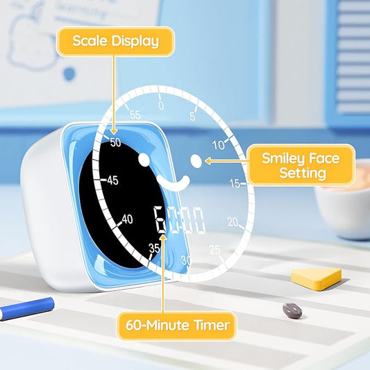60-Minute Visual Timer for Kids Digital Visual Countdown Timer for Kids Toddler for School Classroom, Time Management Tool with Silent Operation, Blue & White