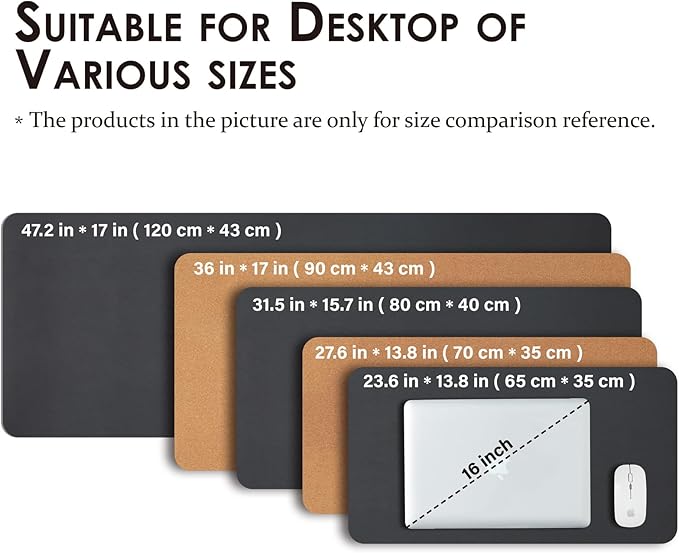 Cork Desk Mat - Small Dual-Sided Desk Pad for Office and Home - Desk Organization and Accessories - Ideal for Large Mouse Pad and Small Desk Mats on Top of Desks(Black,23.6"x 13.8")