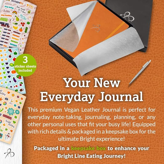 Bright Line Eating Blank Lined Journal Notebook, Vegan Leather Journal w/Lay-Flat Binding, Orange Notebook Journal for Women & Men, Writing Journal, Food Journal, Travel Journal, Fitness Journal