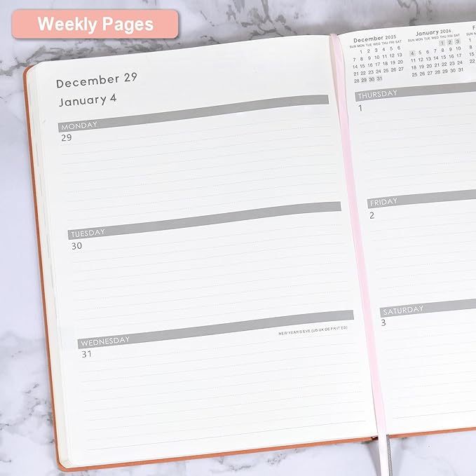 2026 Planner - Jan 2026 - Dec 2026, 2026 Planner Weekly and Monthly, 8.5" x 11", Pen Holder, Calendar Stickers, Pocket, 25 Notes Pages, Faux Leather Cover, A4 Premium Paper - Pink