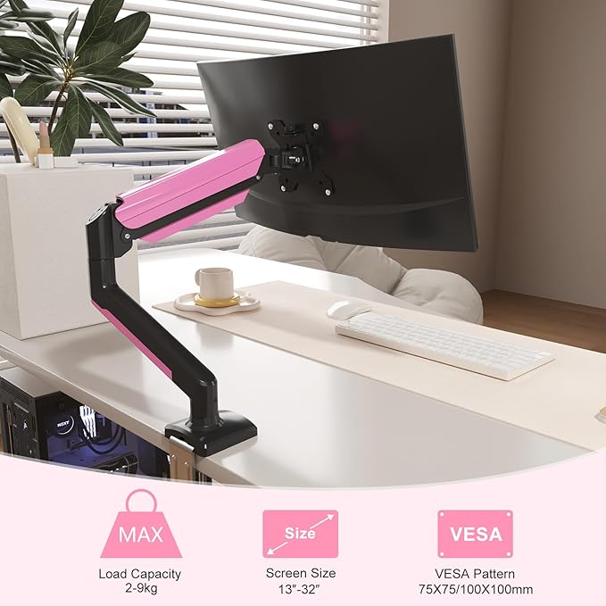 suptek Single Monitor Mount for 13-32 inch, Adjustable Gas Spring Monitor Arm Desk Mount Stand, 4.4-19.8lbs Screen, with VESA Mount 75x75/100x100mm(MD01ABP)
