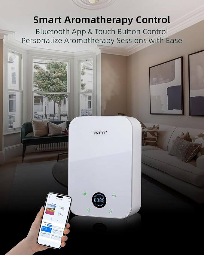 Waterless Essential Oil Diffuser, Portable Bluetooth Aromatherapy Device for Home, 24/7 Customizable Schedule, 1600 sq ft Coverage, 2×D Cell or Plug-in Powered (Dual Power-White)