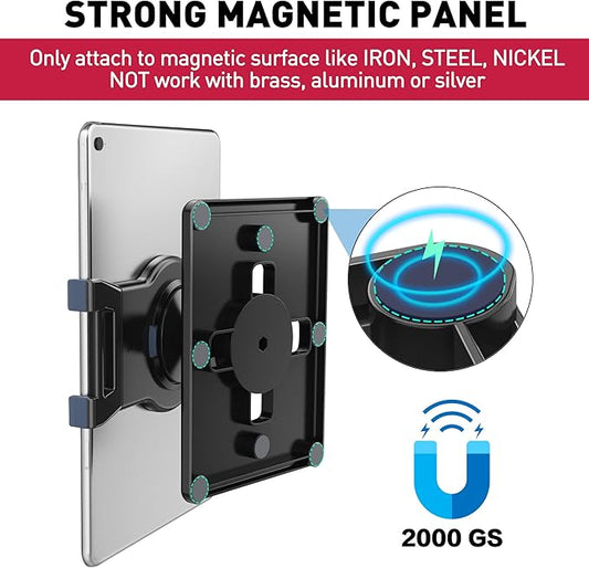 AboveTEK Universal Magnetic Tablet Mount, Swivel Tablet Stand, 360° Rotating Clamp Holder Fits 6-13" Display Tablets, Strong Attach to Metal Surface on Cabinet Whiteboard Kitchen Fridge Steel Car Door