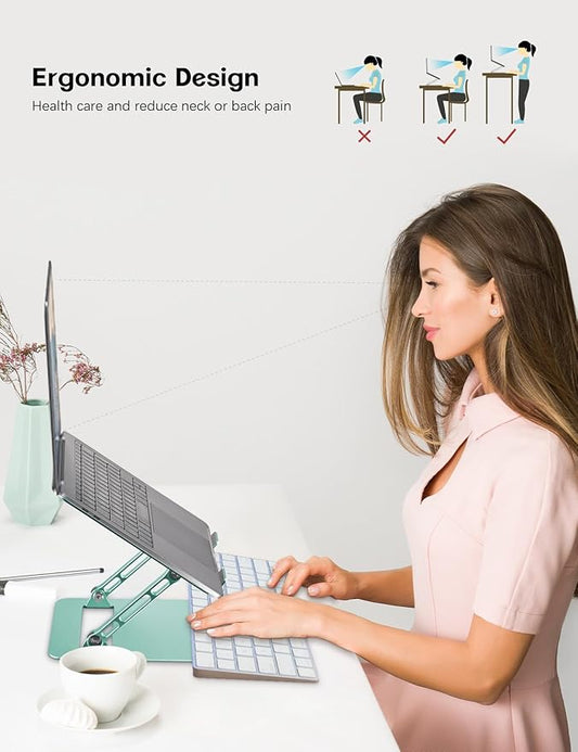 Adjustable Laptop Stand for Desk,Portable Laptop Stand Holder and Riser,Foldable Aluminum Notebook Computer Stands for MacBook Air Pro HP Lenovo Dell Samsung, 10-15.6 inch (Fresh Green)