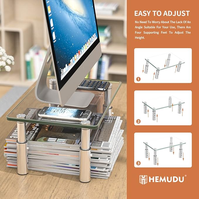 Hemudu Monitor Stand Riser, 3 Height Adjustable Laptop Stand Riser, Monitor Stand Riser for PC, Computer, Laptop Clear