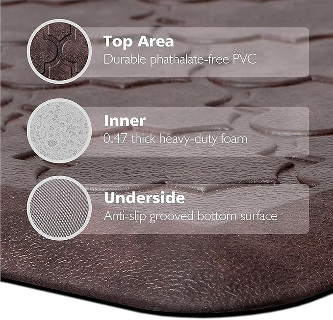 WISELIFE Kitchen Mat Cushioned Anti Fatigue Floor Mat,17.3"x60", Thick Non Slip Waterproof Kitchen Rugs and Mats, Standing Mat for Floor,Home,Office,Desk,Sink, Brown