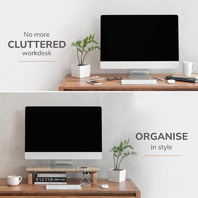 Anji Mountain Monitor Stand - Desktop Organizer & Laptop Riser, Ergonomic Monitor Riser, Space-Saving Monitor Stand for Desk, Durable Construction, Easy Assembly, Ideal for Home & Office,Natural