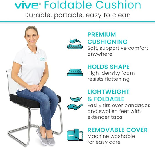 Vive Orthopedic Seat Cushion - Folding Wheelchair Cushion - for Stadium, Car, Office Chair Seat - Portable Coccyx Pad for Comfort Support Pillow for Sciatica, Lower Back, Tailbone Pain Relief