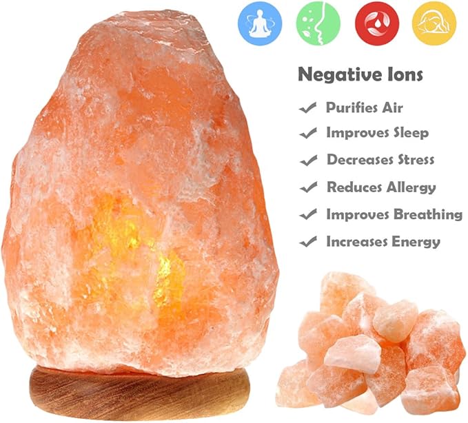 Betus [Natural Crystal Himalaya Salt Lamp Hand Carved on Wood Base with Dimmable Cord and Light Bulb - 8 to 9 Inches Height, 8 to 11 Pounds