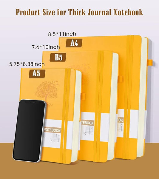 Lined Journal Notebook, 365 Pages B5 Journals for Writing College Ruled Notebook, Hardcover Leather Journal for Women Men, Daily Notebook for Work, Note Taking,100Gsm Thick Paper(7.6'' X 10'' Yellow)