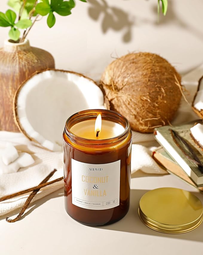 AOOVOO Vanilla Coconut Candle - Large Scented Candles 22oz, Soy Candles, Aromatherapy Candle, Soy Wax Candle