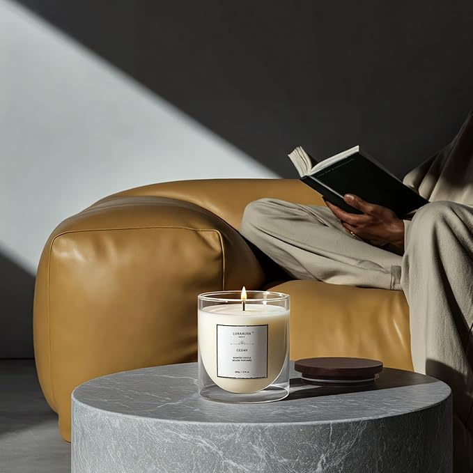 Scented Candle by LUNAAURA | Cedar Aromatherapy Candle for Meditation & Yoga | Long-Lasting 65 Hour Burn Time | Natural Soy Blend Wax & 100% Cotton Wick (10.6 oz)