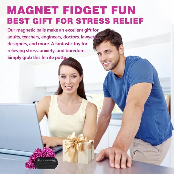 Cool Fidget Slime Party Favors, Pink, Magnet Balls, Anxiety Desk Toy, Stress Relief, EDC, Hematite Magnetic Stones