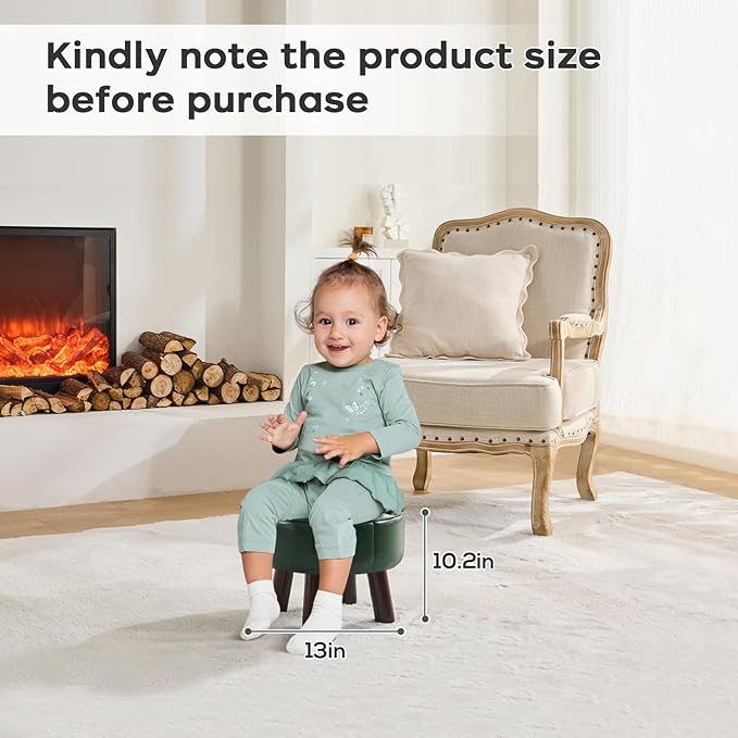 13in Small Foot Stool Ottoman, Round Faux Leather Foot Rest for Couch, Under Desk Pouf Footstool Footrest with Non-Skid Rubber Legs for Ling Room, Bedroom, 13''L x 13''W x 10.2''H, Green