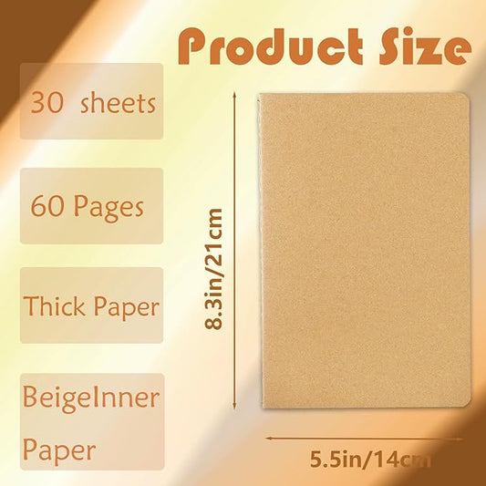 Jeffbaubl 12 Pack A5 Kraft Notebooks Bulk, Journal Notebook, Soft Kraft Cover Composition Notebooks, Lined Notebook for Travelers Work Office Supplies(8.3 X 5.5in, 30 Sheets/60 lined Pages)